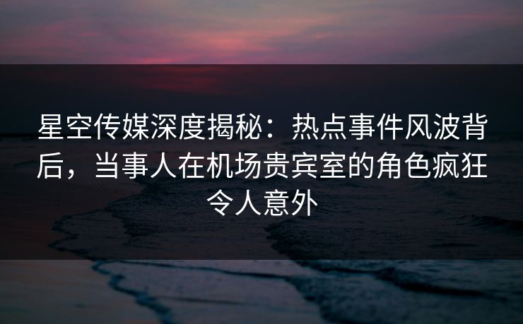 星空传媒深度揭秘：热点事件风波背后，当事人在机场贵宾室的角色疯狂令人意外